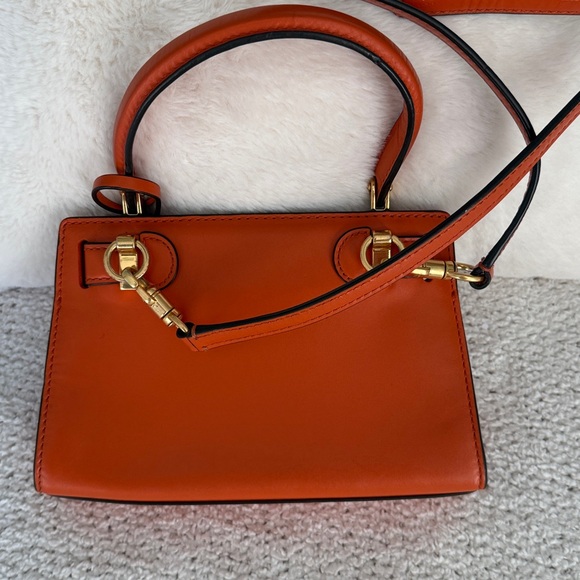 Tory Burch Lee Radziwill Petite Bag Orange Italian Leather Gold Hardware Handle - Picture 5 of 16
